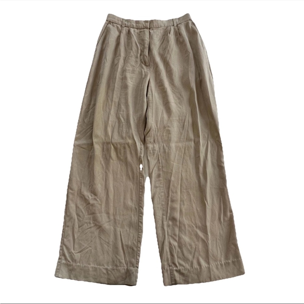 Abercrombie Pleated Wide Leg Trousers Pants Womens L Elastic Waist Corpcore Tan